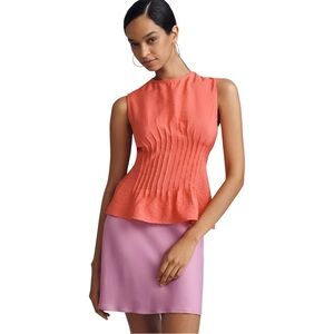 NWT Anthropologie The Della Pleated Waist Shell Red Sleeveless Corset Top‎ Small